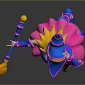 Colorful Wizard Game and Movie Character with Pointed Hat Orange Hair and Golden Prop
