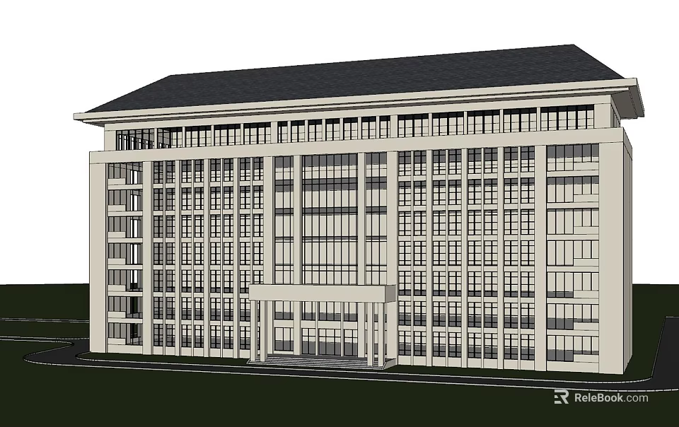 Modern Office Building Exterior With Large Glass Windows And Symmetrical Structure Design 3d model 