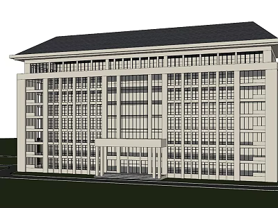 Modern Office Building Exterior With Large Glass Windows And Symmetrical Structure Design 3d model