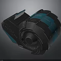 Mechanical Component 3D Model With Gray Teal Cylindrical Structure And Geared Design
