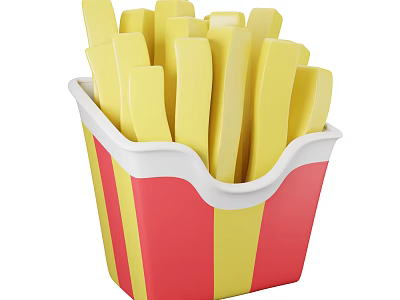 Crispy French Fries Served in Red and Yellow Striped Paper Cup 3d model