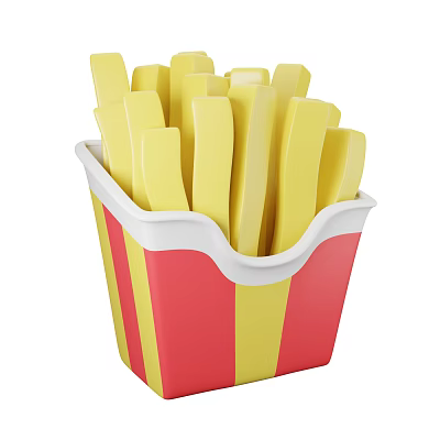 Crispy French Fries Served in Red and Yellow Striped Paper Cup 3d model