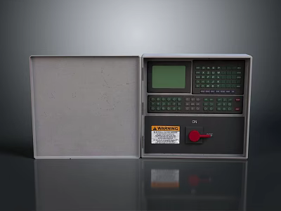 Industrial Control Panel With Grey Open Casing Display Screen And Red Knob 3d model