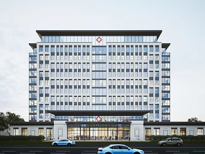 Modern Hospital Building Exterior With Glass Windows And Main Entrance 3d model