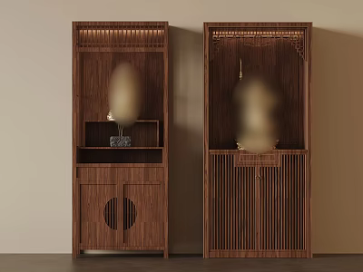 Traditional Chinese Wooden Cabinets with Lattice Design Drawers and Cabinet Doors 3d model