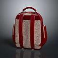Stylish Red Striped Fabric Backpack With Double Straps And Side Pockets 3d model