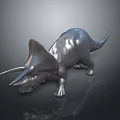 Silver Metallic Triceratops Model with Reflective Surface and Detailed Design