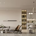Modern Living and Dining Room Interior With Sofa Dining Table And Hanging Light