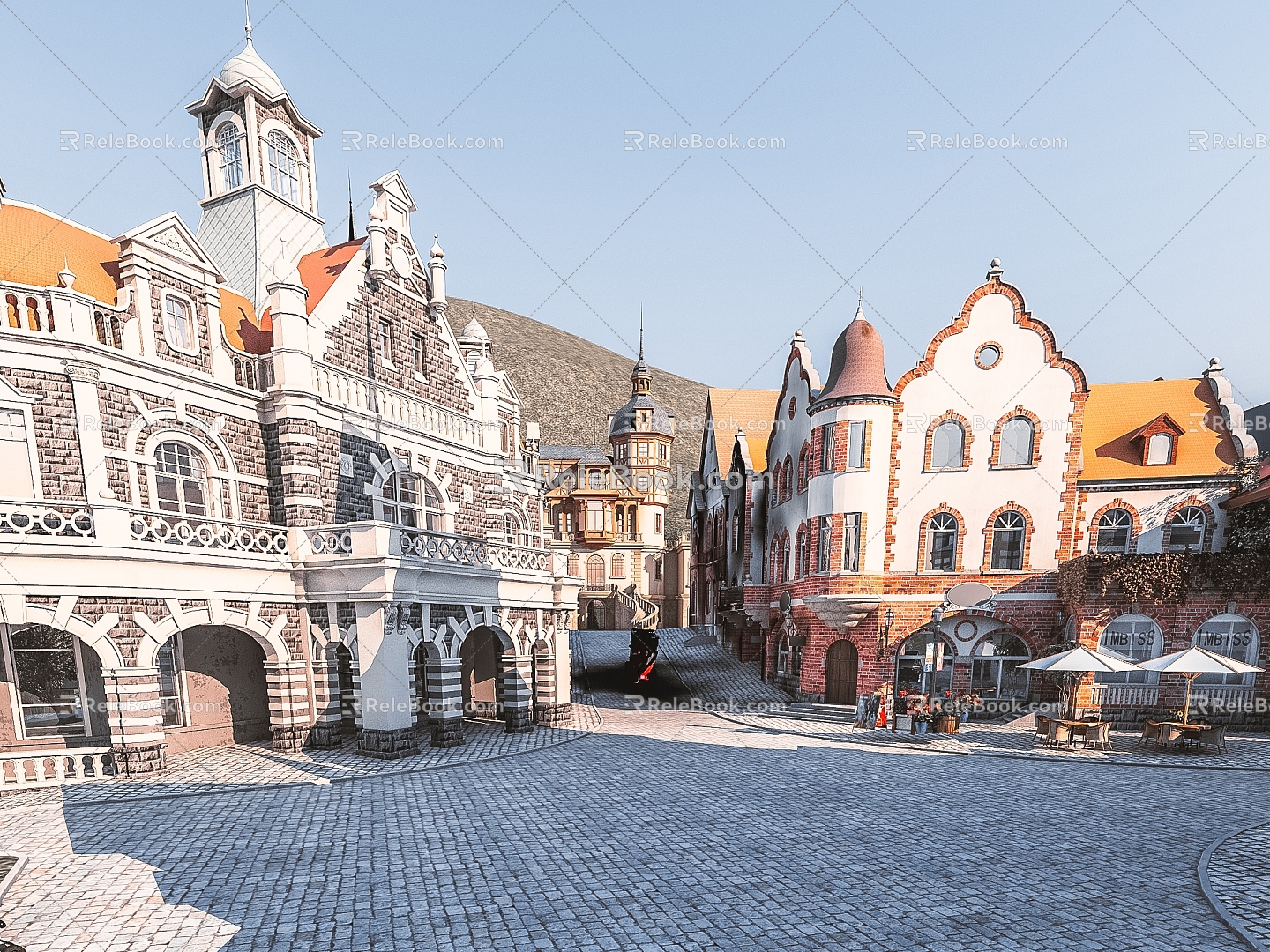 European tourist town fairy tale tourist town 3d model