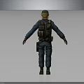 3D Model of Tactical Character in Blue Uniform With Yellow Visor and Vest