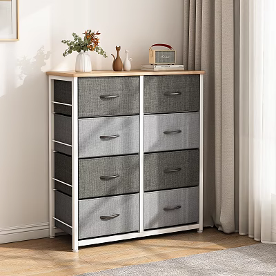 Modern Minimalist Chest of Drawers with Gray Fabric Drawers Metal Frame and Wooden Top 3d model