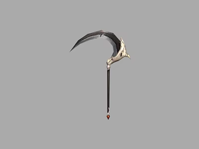 Ancient Handcrafted Weapon With Curved Black Blade And Long Red Tip Handle 3d model