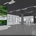 Modern High Tech Exhibition Hall With Screens Reception Desk And Lighting Design