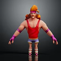 Muscular 3D Creature Character With Orange Braided Hair Pink Headband Red Tank Top Blue Shorts