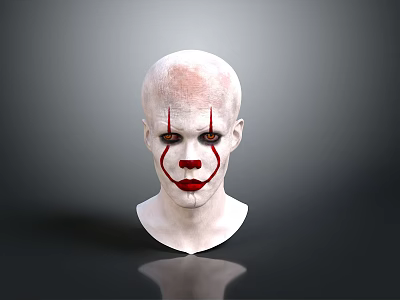 Clown Head Model With White Face Red Tear Streaks Red Lips And Yellow Eyes 3d model