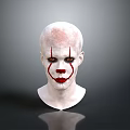 Clown Head Model With White Face Red Tear Streaks Red Lips And Yellow Eyes