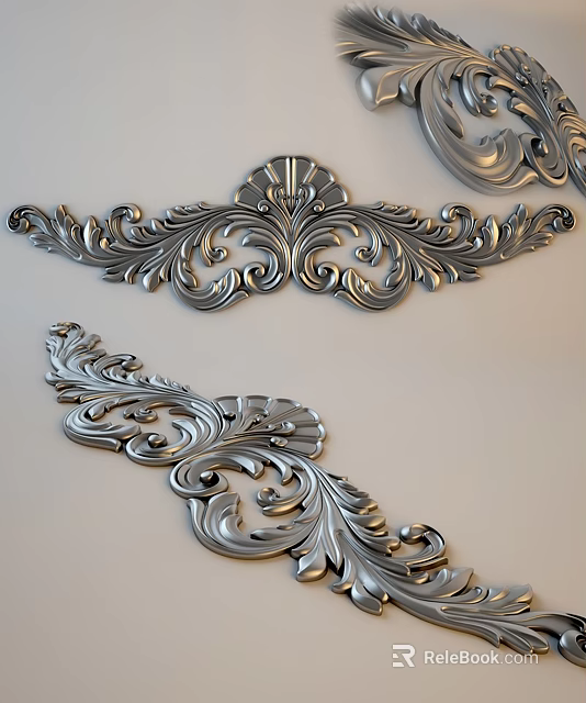 Intricate Silver Carvings with Curved Leaf Shaped Patterns for Decorative Furniture Or Architectural Accents 3d model 