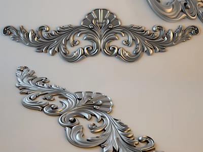 Intricate Silver Carvings with Curved Leaf Shaped Patterns for Decorative Furniture Or Architectural Accents 3d model