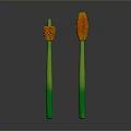 Green Stem Plants With Long Stems And Orange Spotted Tops In Grey Background