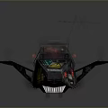 Retro Futuristic Mechanical Vehicle With Red Seat Antenna Metal Parts And Warning Labels