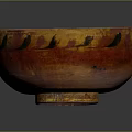 Handmade Ceramic Bowl With Red Yellow Glaze And Black Bird Patterns