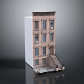 Traditional Multi Story Residential Building Exterior With Stairs Entrance And Multiple Windows
