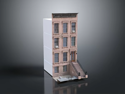 Traditional Multi Story Residential Building Exterior With Stairs Entrance And Multiple Windows 3d model