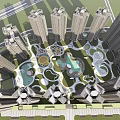 Modern Residential Landscape with High Rise Buildings Central Green Space Water Features and Recreational Areas