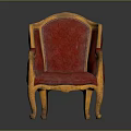 Ornate Classic Chair With Red Velvet Upholstery And Golden Wooden Frame Details