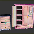Pink Open Wardrobe With Shelves Carved Details And Matching Chest Of Drawers