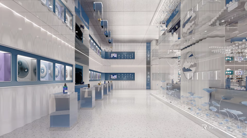 Modern Retail Store Interior With Glass Display Cases And Well Arranged Product Exhibits 3d model 