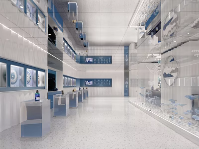 Modern Retail Store Interior With Glass Display Cases And Well Arranged Product Exhibits 3d model