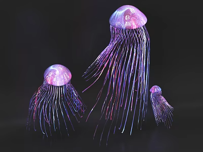 Glowing Vibrant Purple Pink Jellyfish Aquatic Animals With Long Colorful Tentacles 3d model