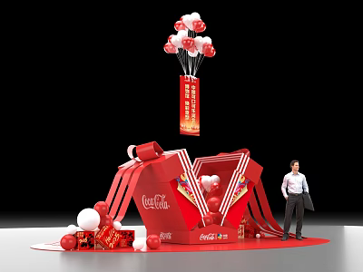 Coca-Cola Red Launch Device With Balloons Gifts And Decorative Setup 3d model