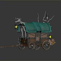 Wooden Carriage With Green Canopy Decorative Top Elements Door Window And Wheels