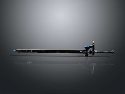 Medieval Long Blade Sword With Metallic Shiny Surface And Ornate Hilt On Dark Background 3d model