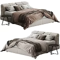 Modern Minimalist Upholstered Double Bed With Soft Bedding And Small Round Side Table For Bedroom