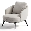 Beige Fabric Upholstered Modern Armchair With Curved Backrest And Sturdy Black Legs