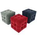 Three Square Tufted Fabric Ottomans In Different Colors For Living Room
