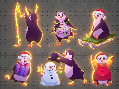 Christmas Ice and Snow Festival cartoon penguin beauty Chen wall decoration lighting 3d model