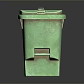 Green Metal Trash Bin With Lid Worn Surface And Rolling Wheels