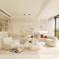 Warm Cream Style Open Dining And Living Space With Central Island Bar Stools And Appliances