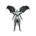 Game Movie Character With Metallic Armor And Large Black Wings In Dark Fantasy Style