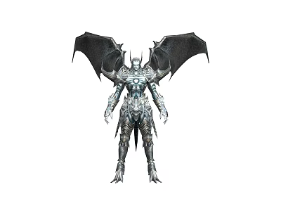 Game Movie Character With Metallic Armor And Large Black Wings In Dark Fantasy Style 3d model