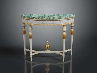 Elegant Decorative Table With Green Blue Marble Top And White Gold Legs 3d model