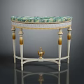 Elegant Decorative Table With Green Blue Marble Top And White Gold Legs