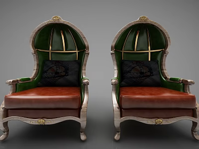 Vintage Single Sofa with Green Arched Backrest Brown Seat and Gold Accents Decorative Pillow 3d model