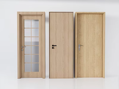 Modern Wooden Hinged Doors With Glass Panel And Solid Design For Interior Use 3d model