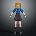 3D Female Biological Character With Blonde Twin Ponytails Yellow Scarf Blue Jacket And Black Boots