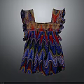 Vibrant Women's Dress with Square Neckline Ruffled Sleeves and Colorful Wave Pattern
